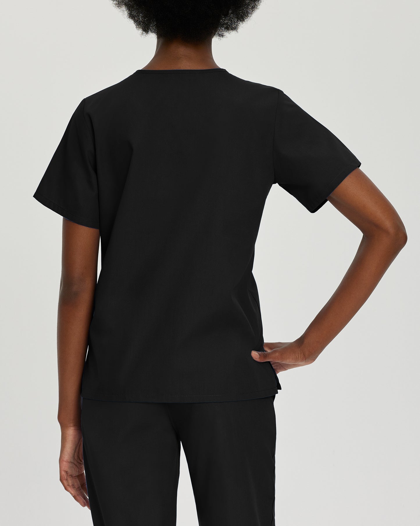 Essentials 8219 Women's 4 Pocket V Neck Scrub Top Black Image