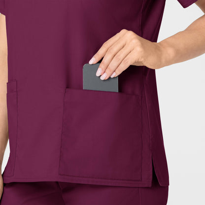 WonderWORK 101 V-Neck Scrub Top Wine Model Image Alternate | Wink