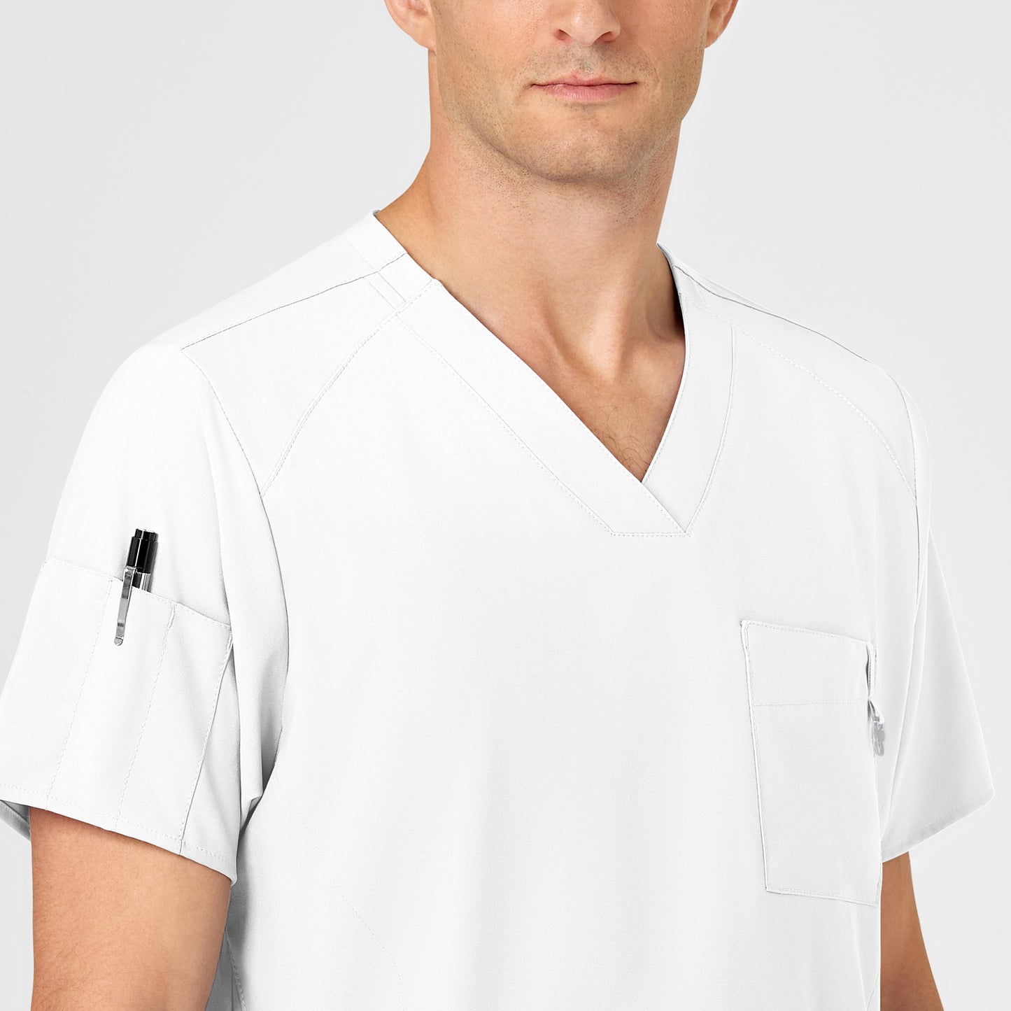 W123 6355 Men's V-Neck Scrub Top White Model Image Alternate | Wink