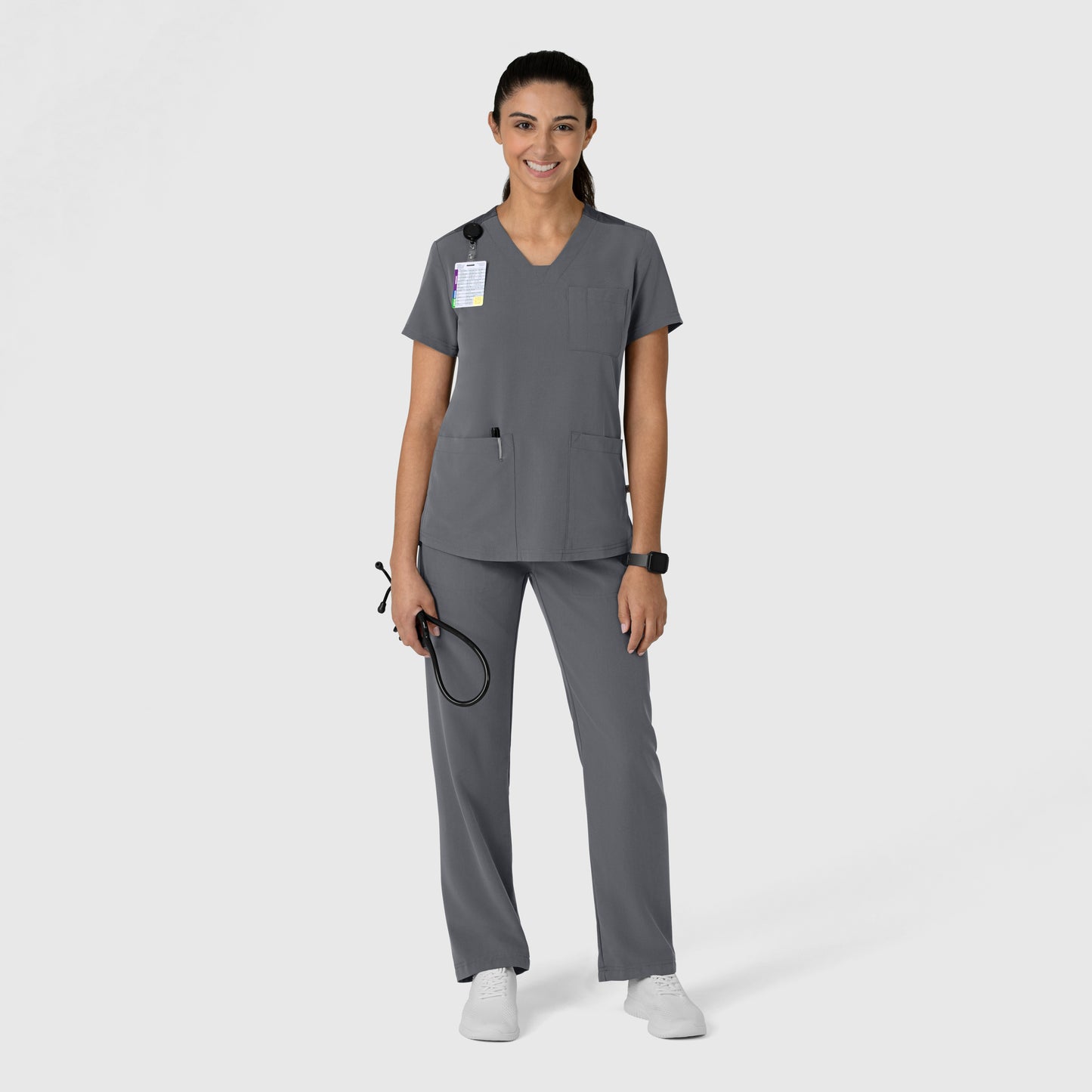 Nova 6132 Flex-n-Reach V-Neck Scrub Top Pewter Model Image Right Side | Wink