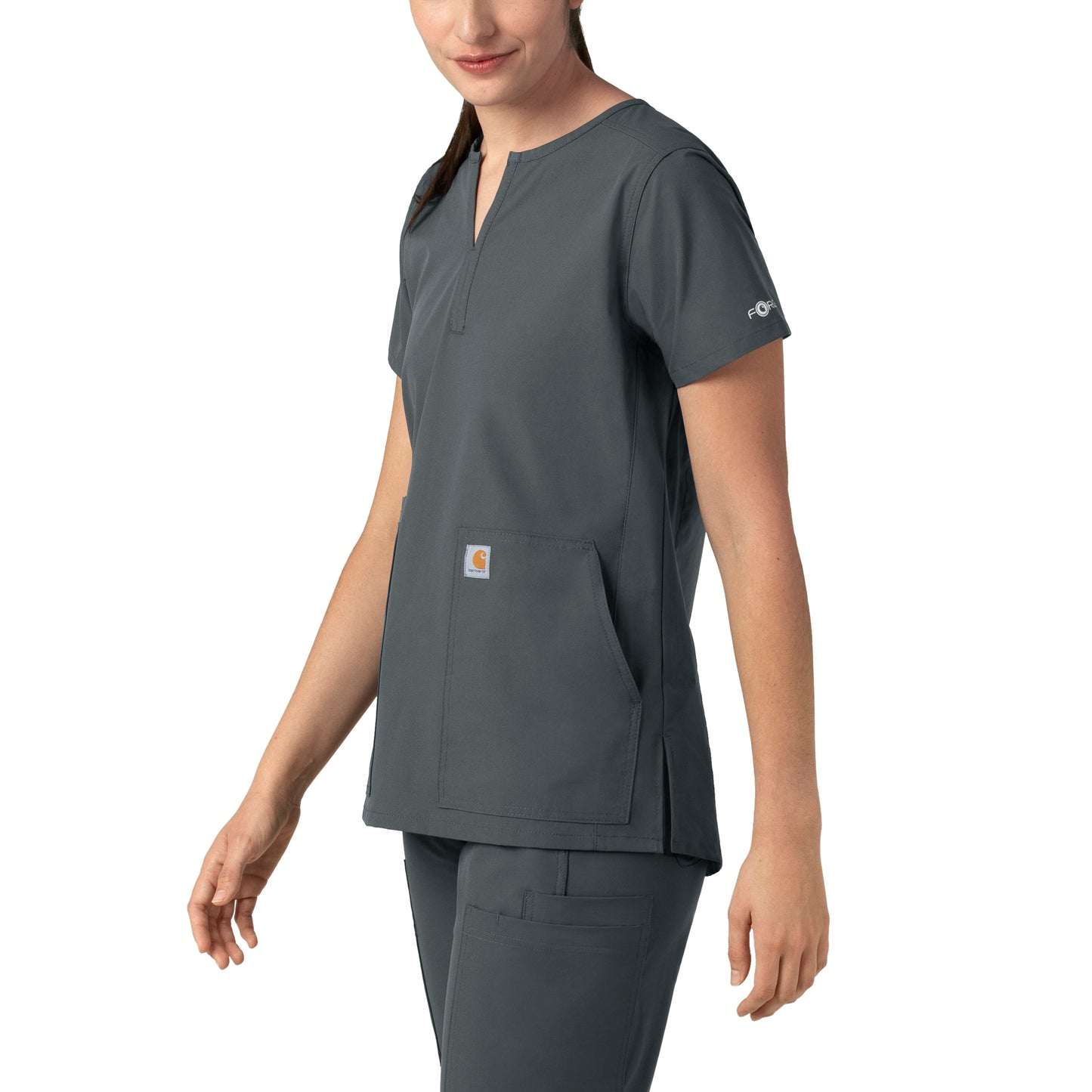 Force Essentials C12213 Notch Neck Tunic Scrub Top Pewter Model Image Right Side | Carhartt