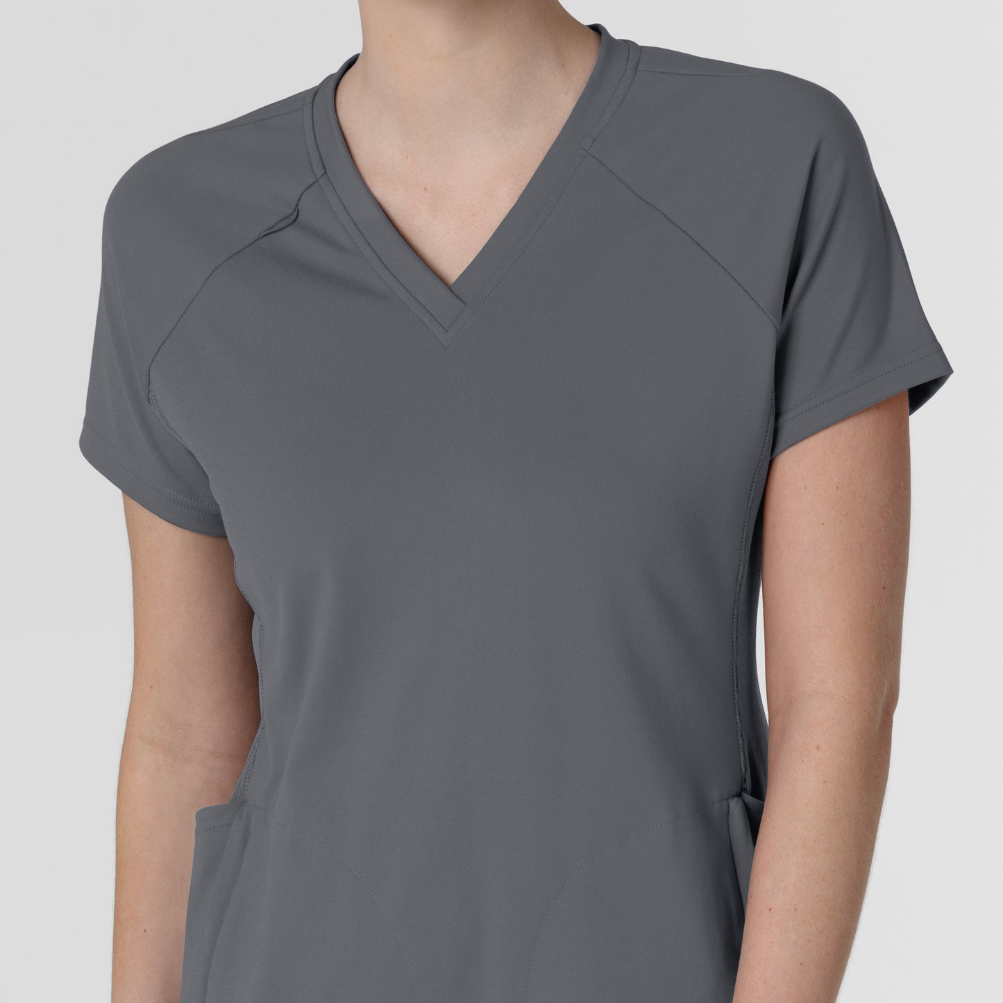 RENEW 6259 Knit Flex-n-Reach V-Neck Raglan Scrub Top Pewter Model Image Left Side | Wink