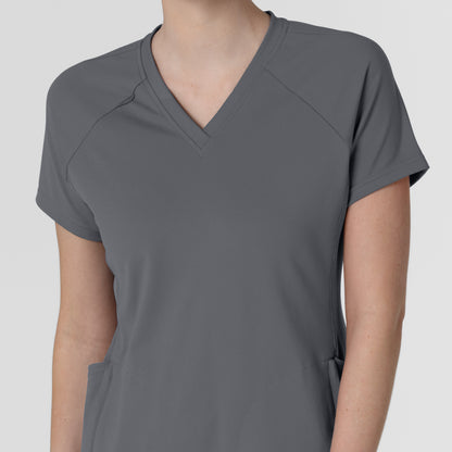 RENEW 6259 Knit Flex-n-Reach V-Neck Raglan Scrub Top Pewter Model Image Left Side | Wink