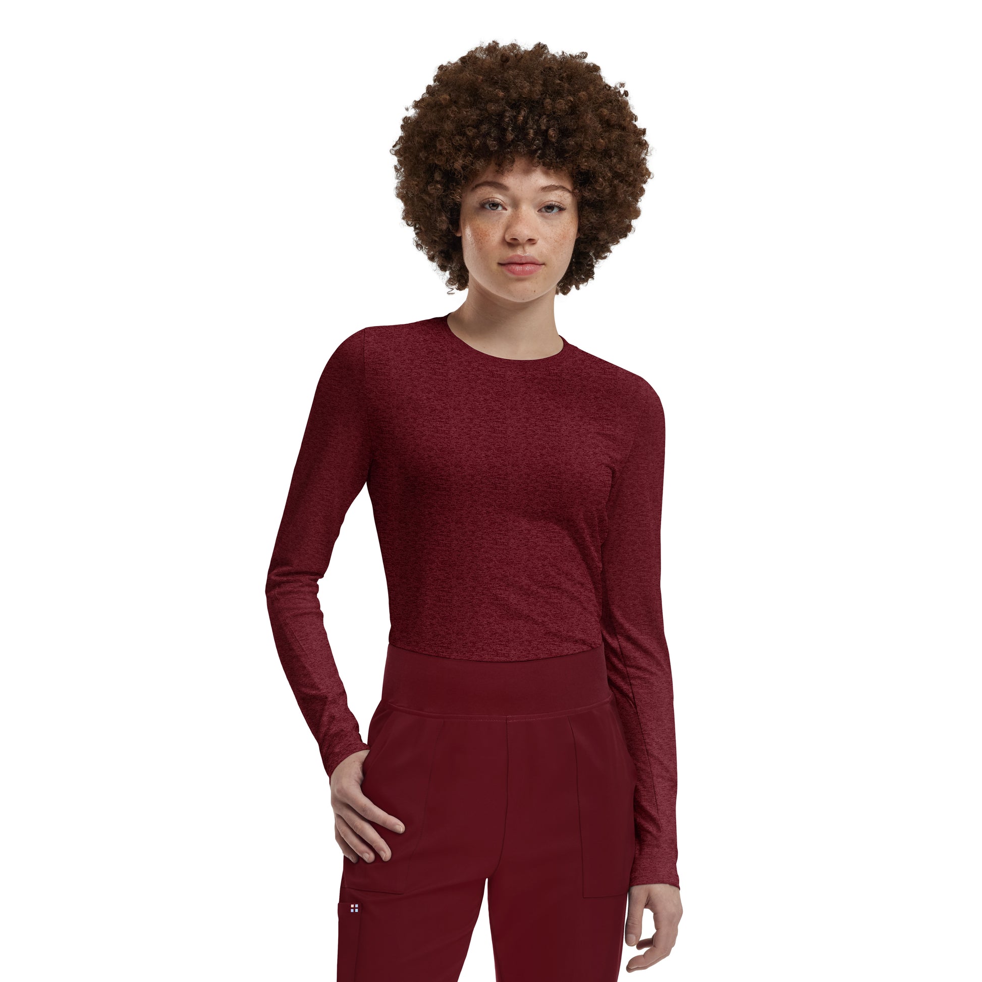 VIBE WT311 Women's 1 Pocket Long Sleeve Tee Heather Wine Image