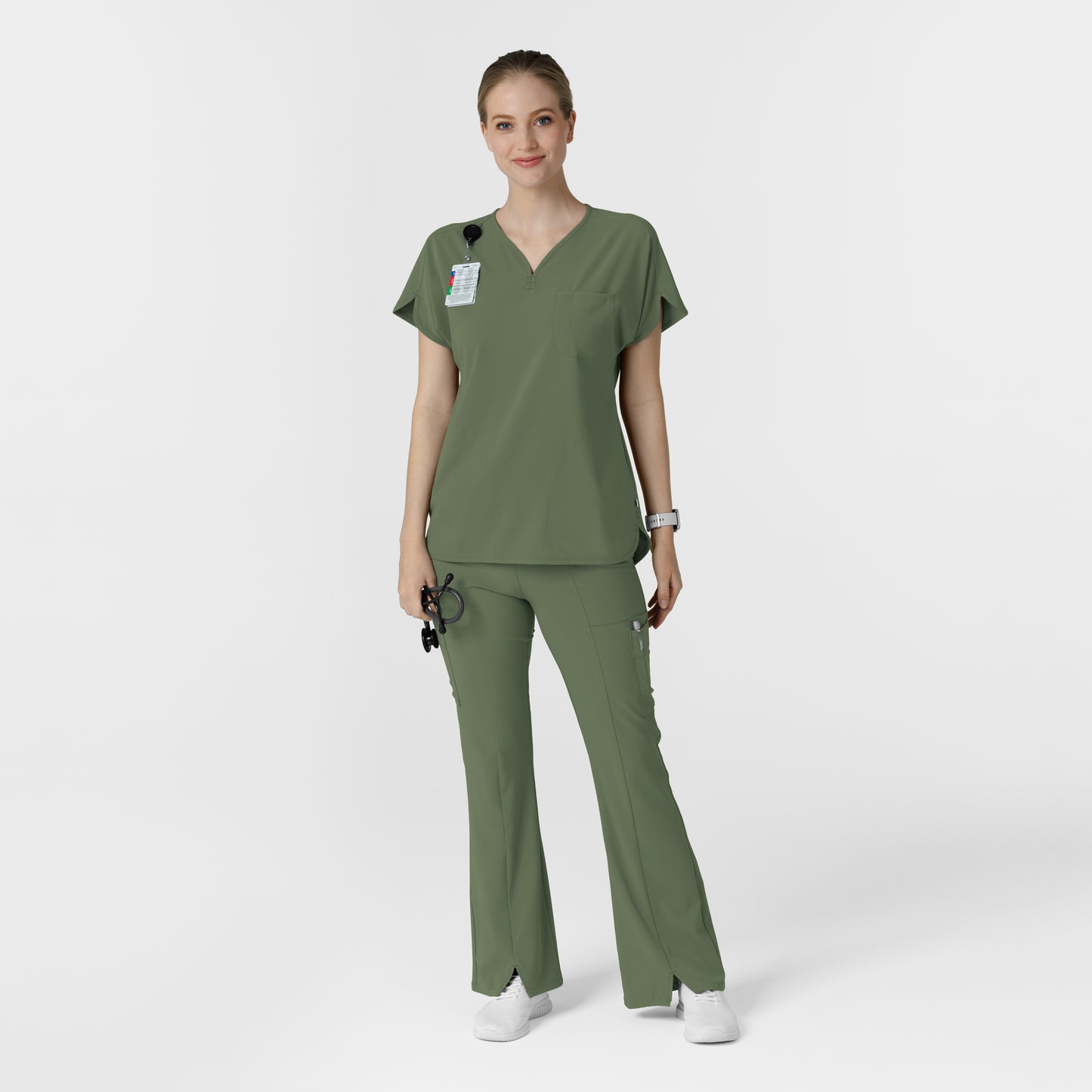 RENEW 5534 Cargo Flare Scrub Pants Olive Model Image Alternate | Wink