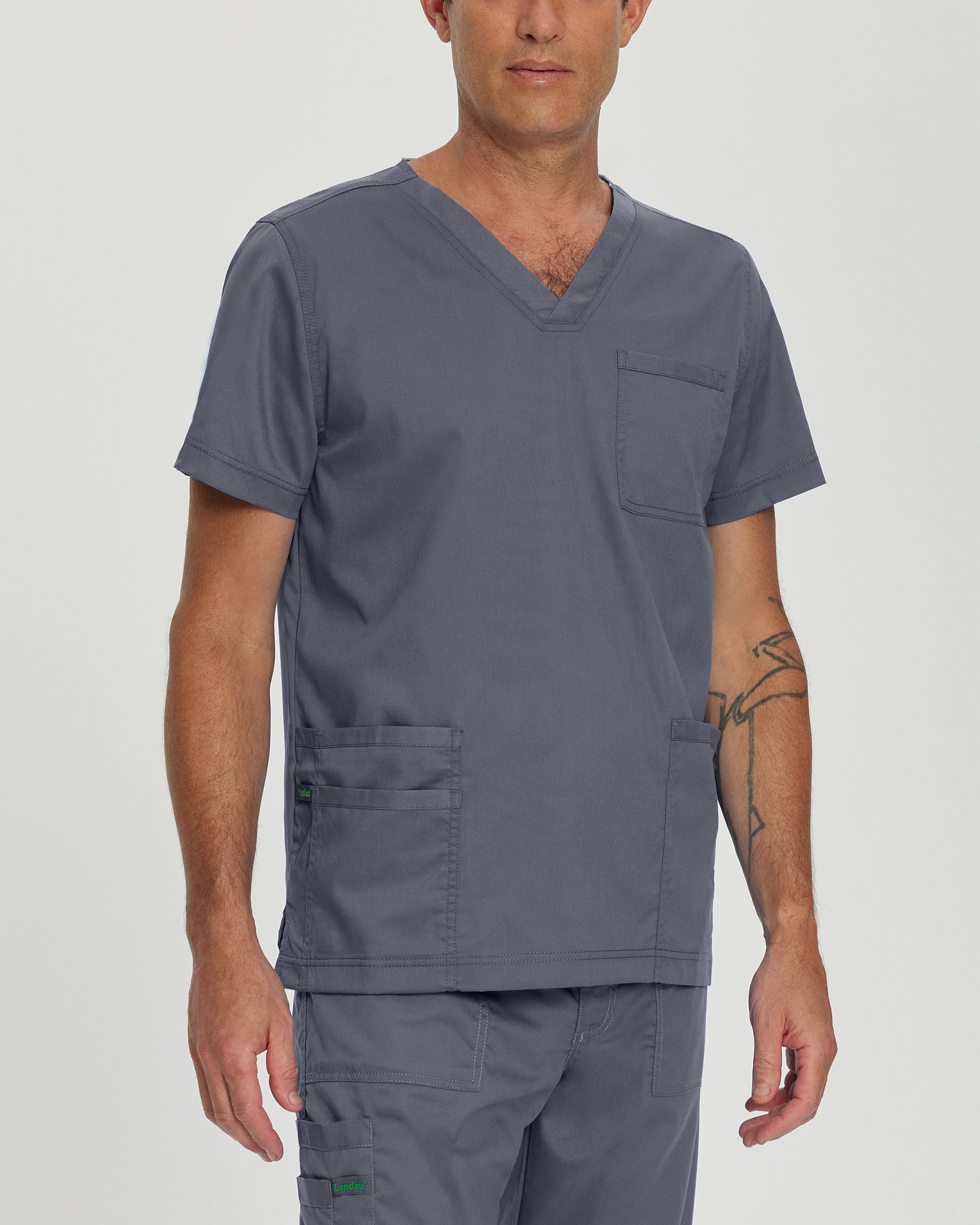 ProFlex 4253 Men's 4 Pocket V Neck Scrub Top Steel Image