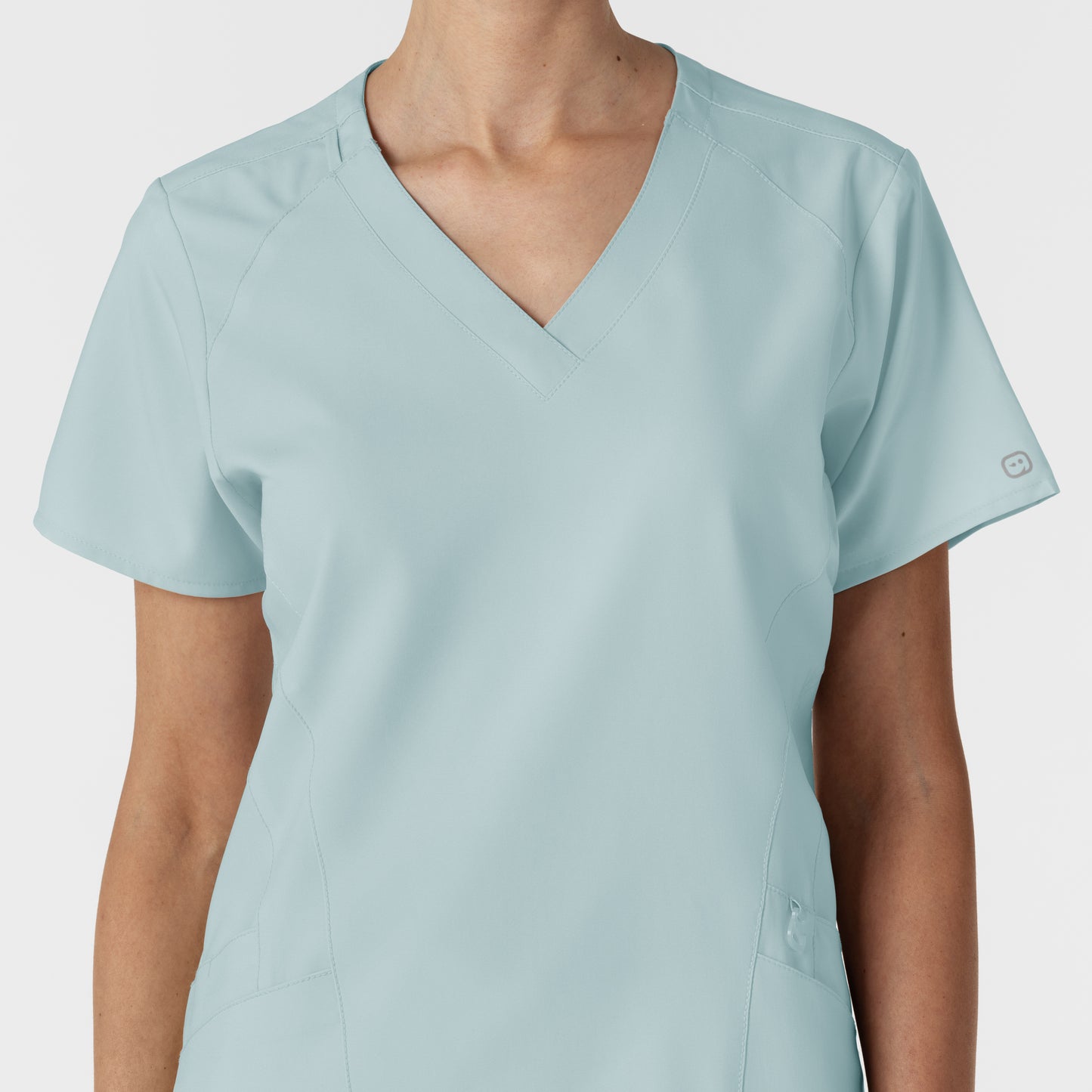 W123 6155 Stylized V-Neck Scrub Top Sky Blue Model Image Alternate | Wink