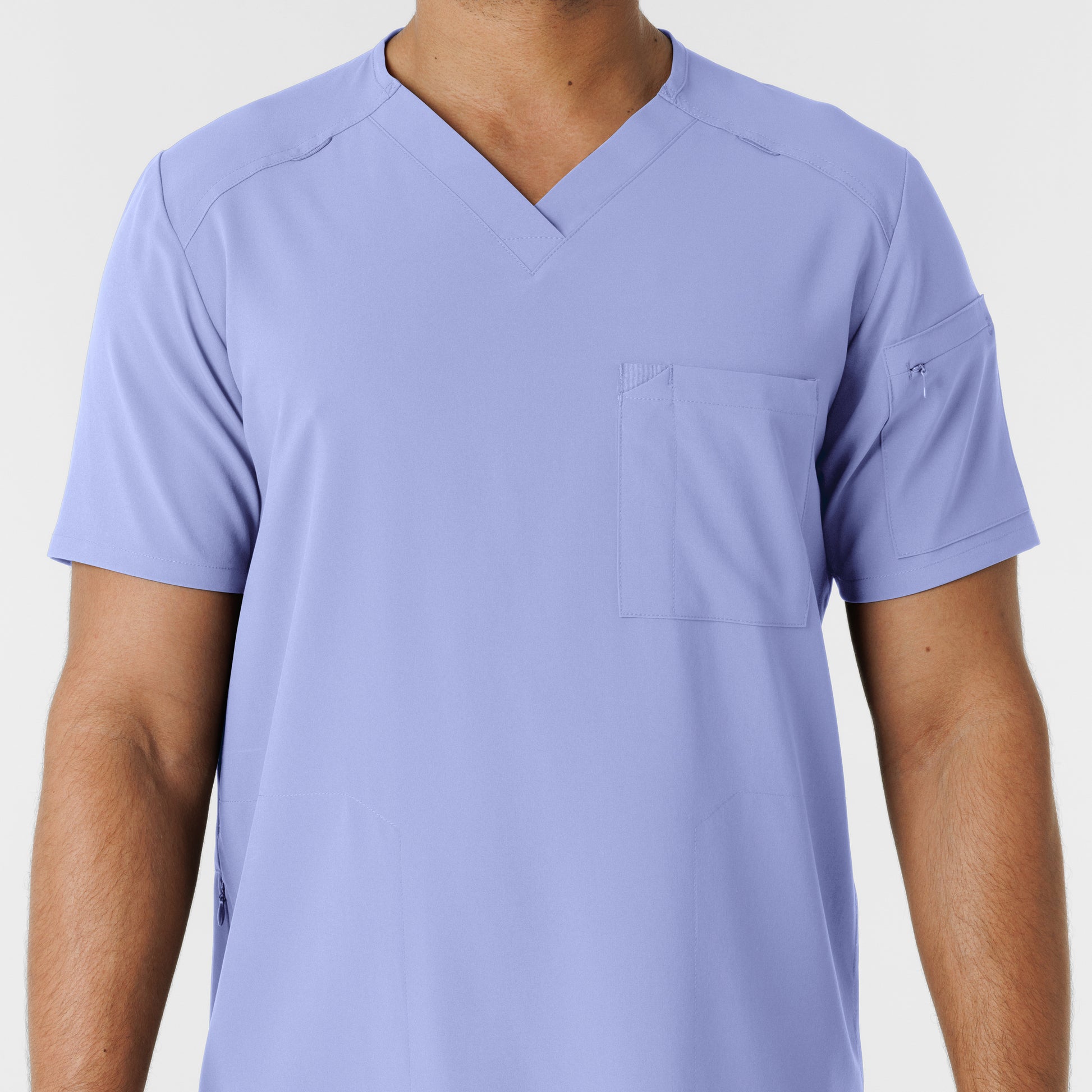 RENEW 6834 Men's V-Neck 5 Pocket Scrub Top Ceil Blue Model Image Left Side | Wink