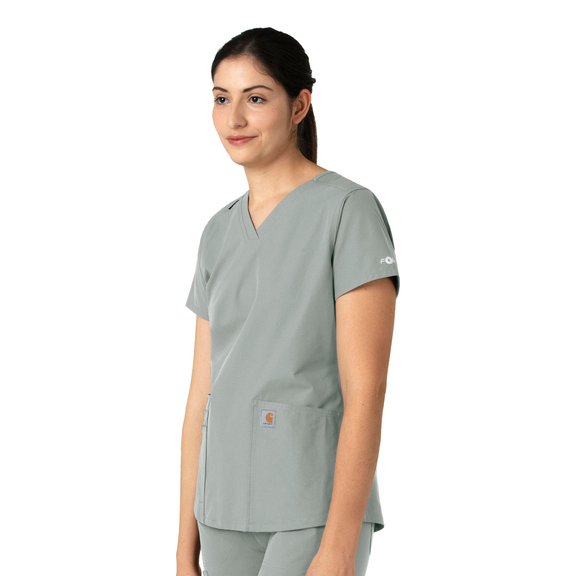 Force Essentials C12113 V-Neck Scrub Top Grey Model Image Right Side | Carhartt