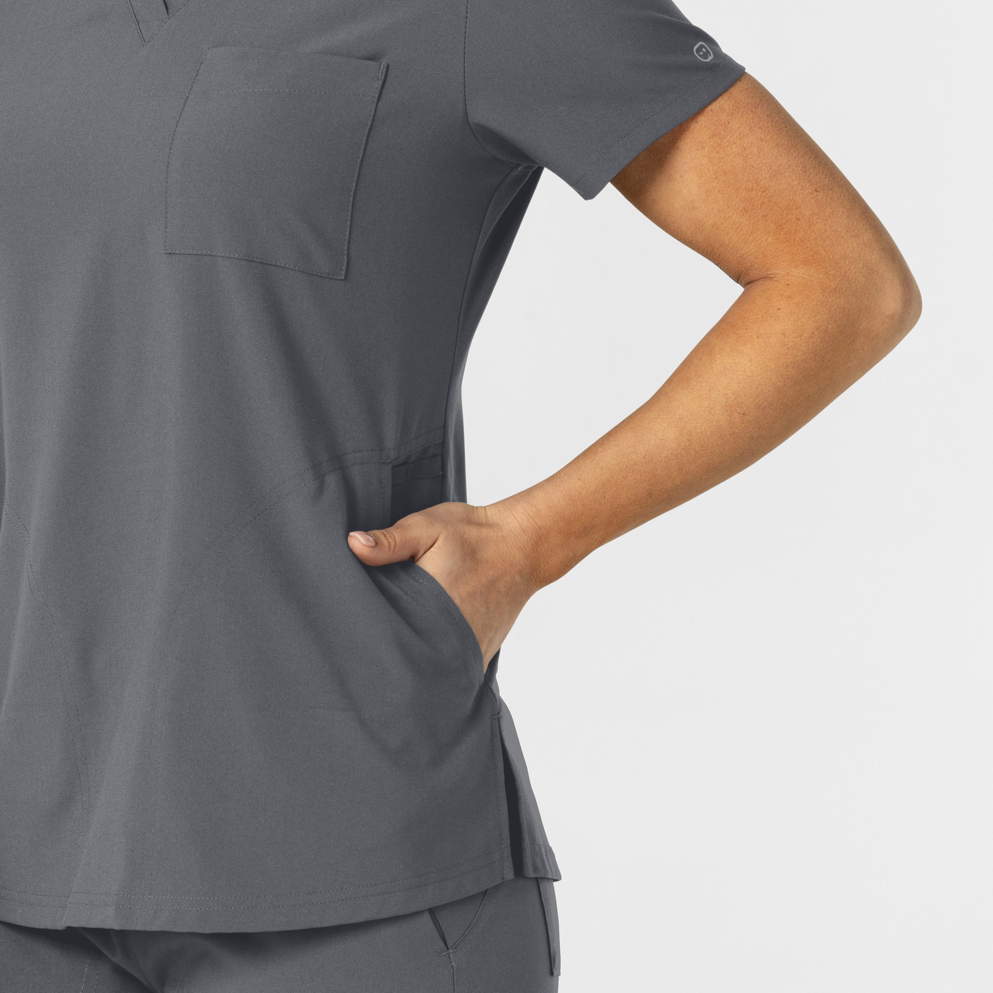 W123 6045 Flex-n-Reach V-Neck Scrub Top Pewter Model Image Alternate | Wink