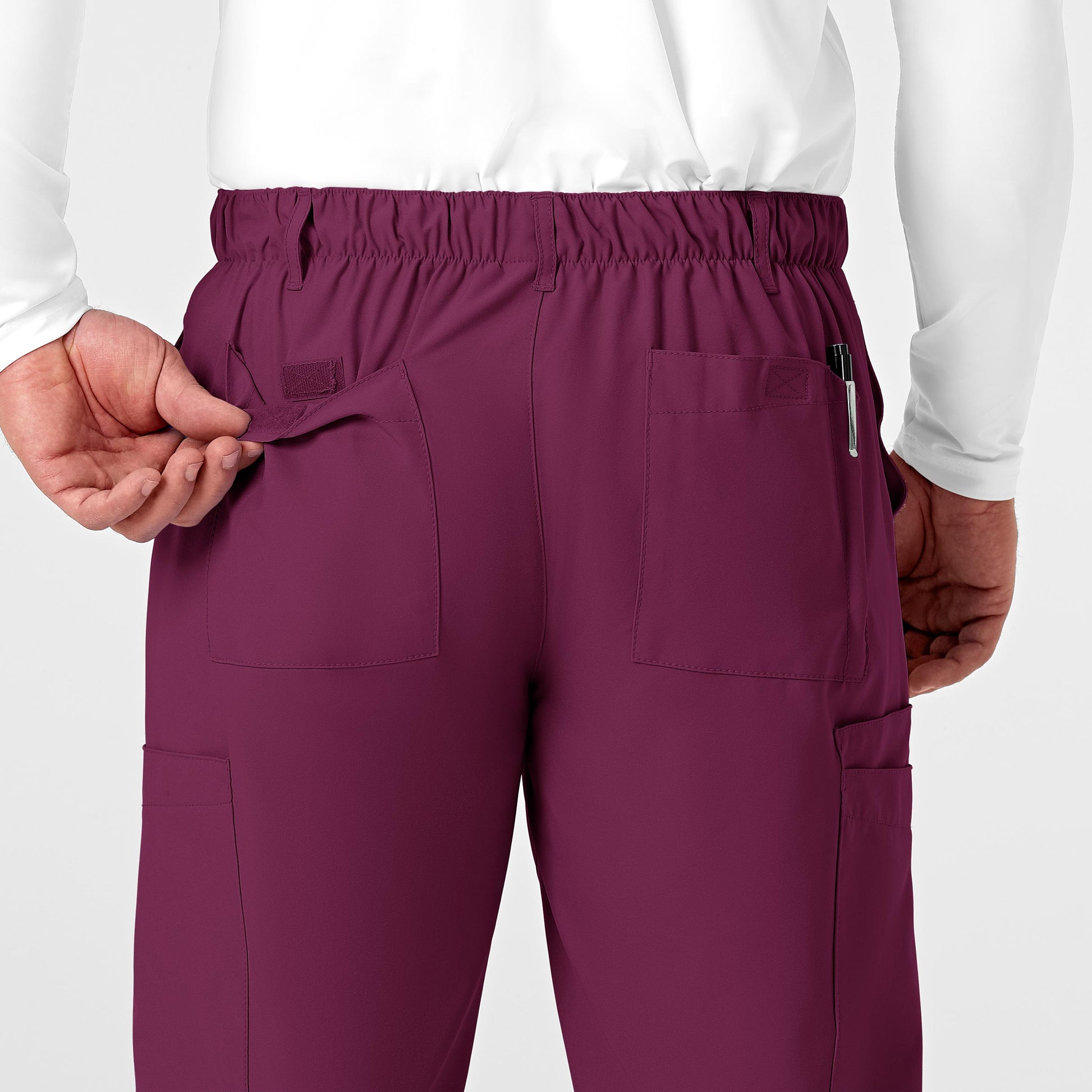 W123 5355 Men's Flat Front Cargo Scrub Pants Wine Model Image Alternate | Wink