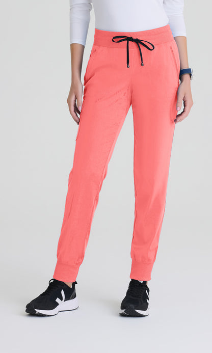 Greys Anatomy Spandex Stretch GRSP537 Women's Eden Jogger in Coral Bloom by Barco Model Image Front