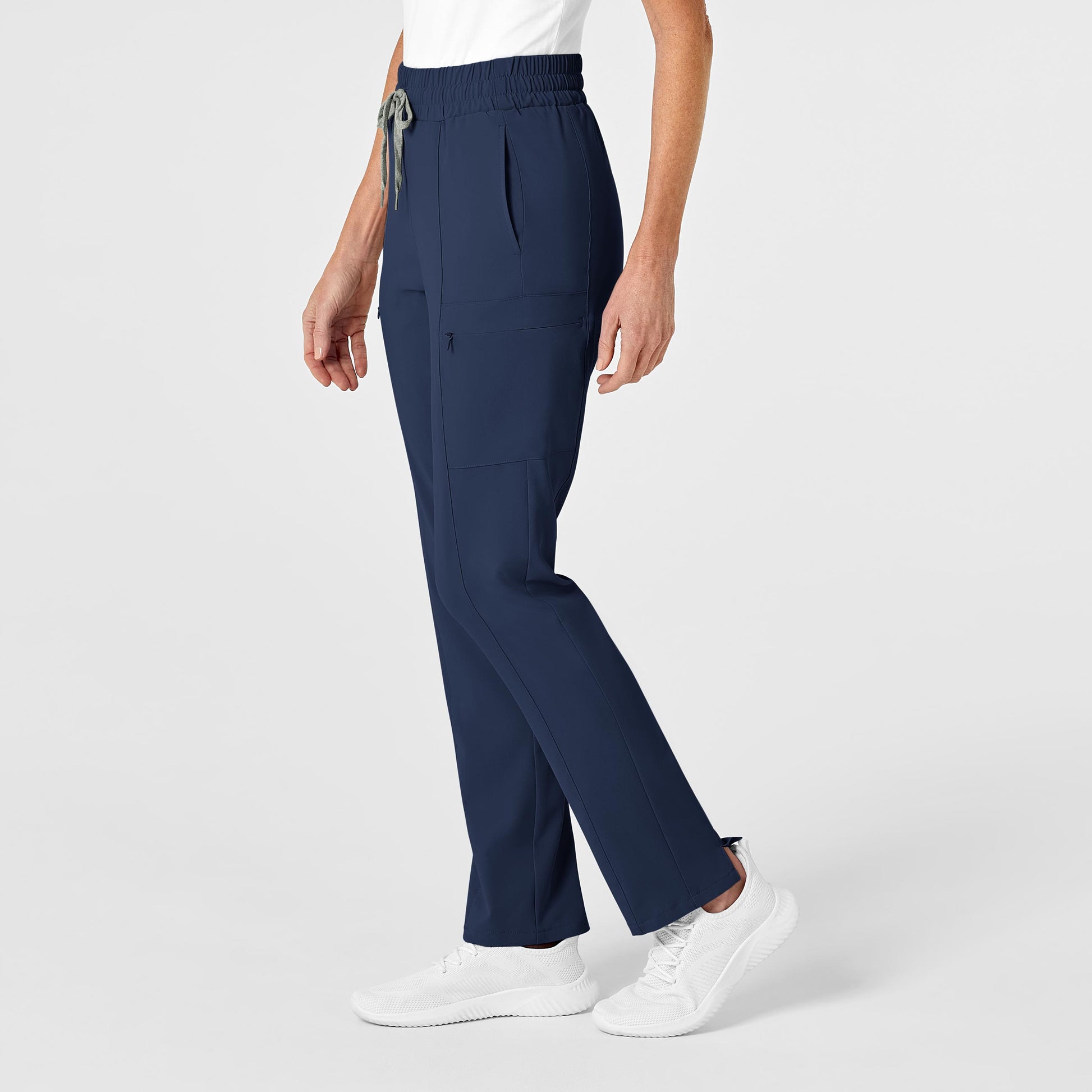 RENEW 5334 High Waist Slim Leg Scrub Pants Navy Model Image Right Side | Wink