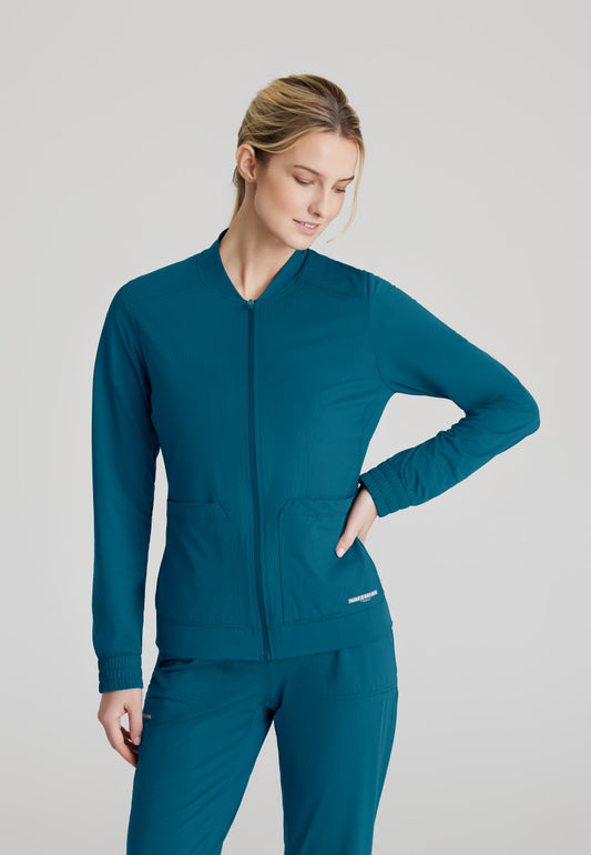 Skechers Slip-Ins Knits SKW919 Contour Knit Scrub Jacket Bahama Model Image Front | Barco