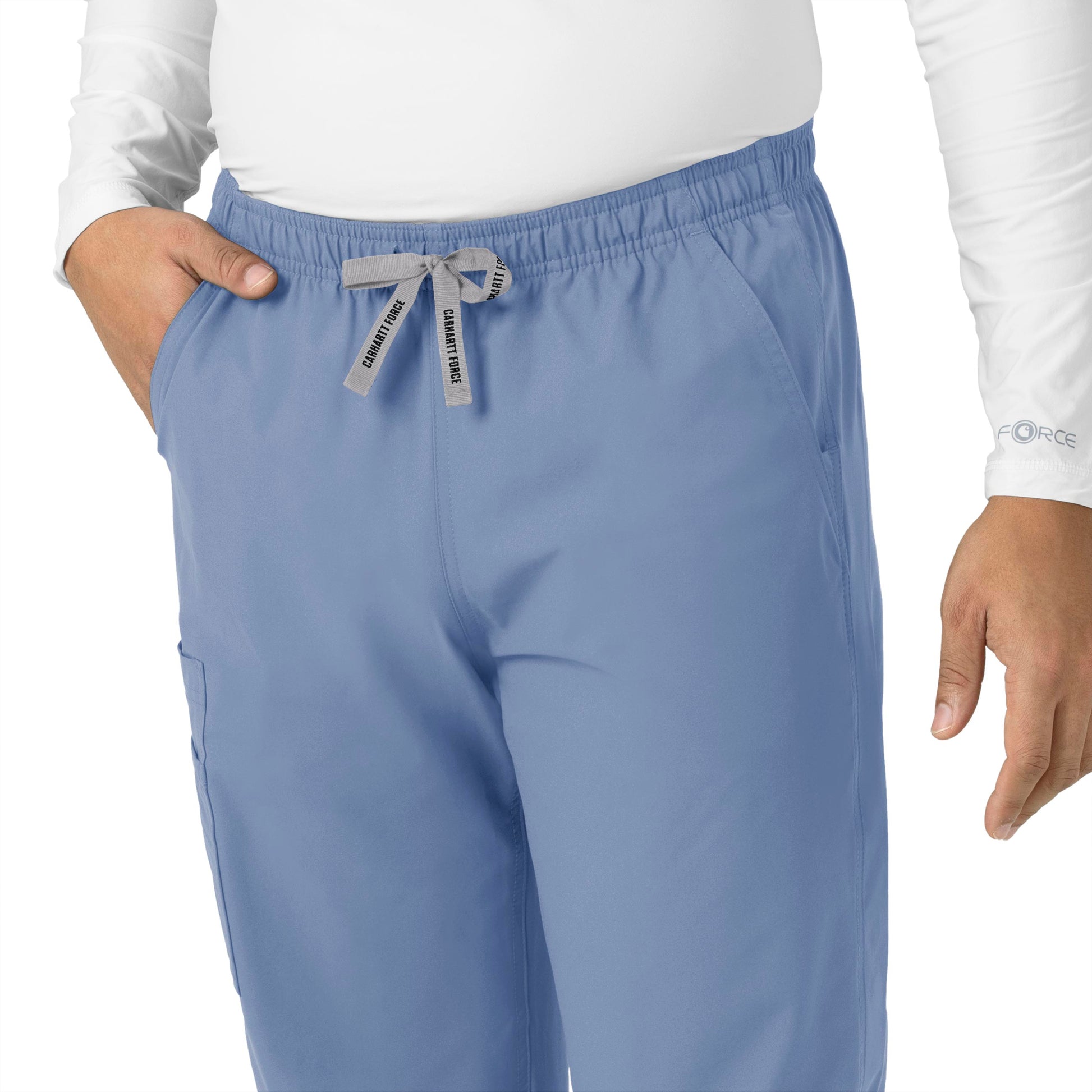 Force Essentials C55013 Unisex Elastic Waist Cargo Scrub Pants Ceil Blue Model Image Alternate | Carhartt