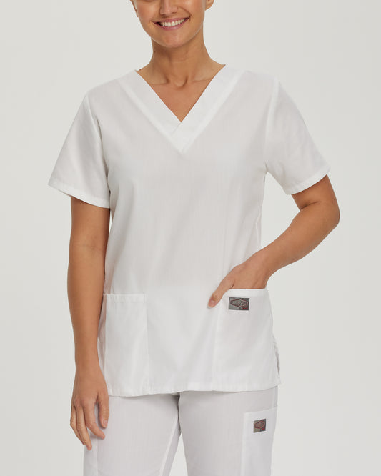 Scrub Zone 70221 Women's 3 Pocket V Neck Scrub Top White Image