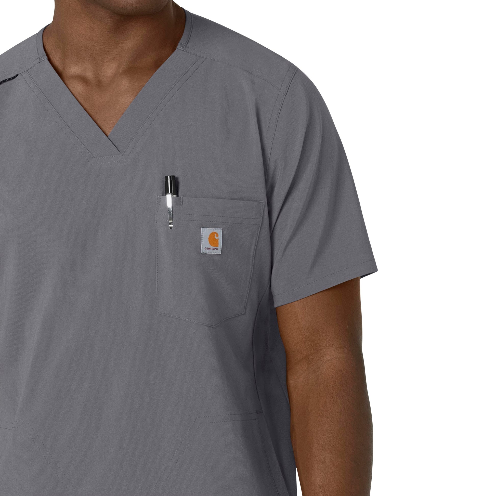 Force Cross-Flex C16410 Men's V-Neck Scrub Top Pewter Model Image Alternate | Carhartt