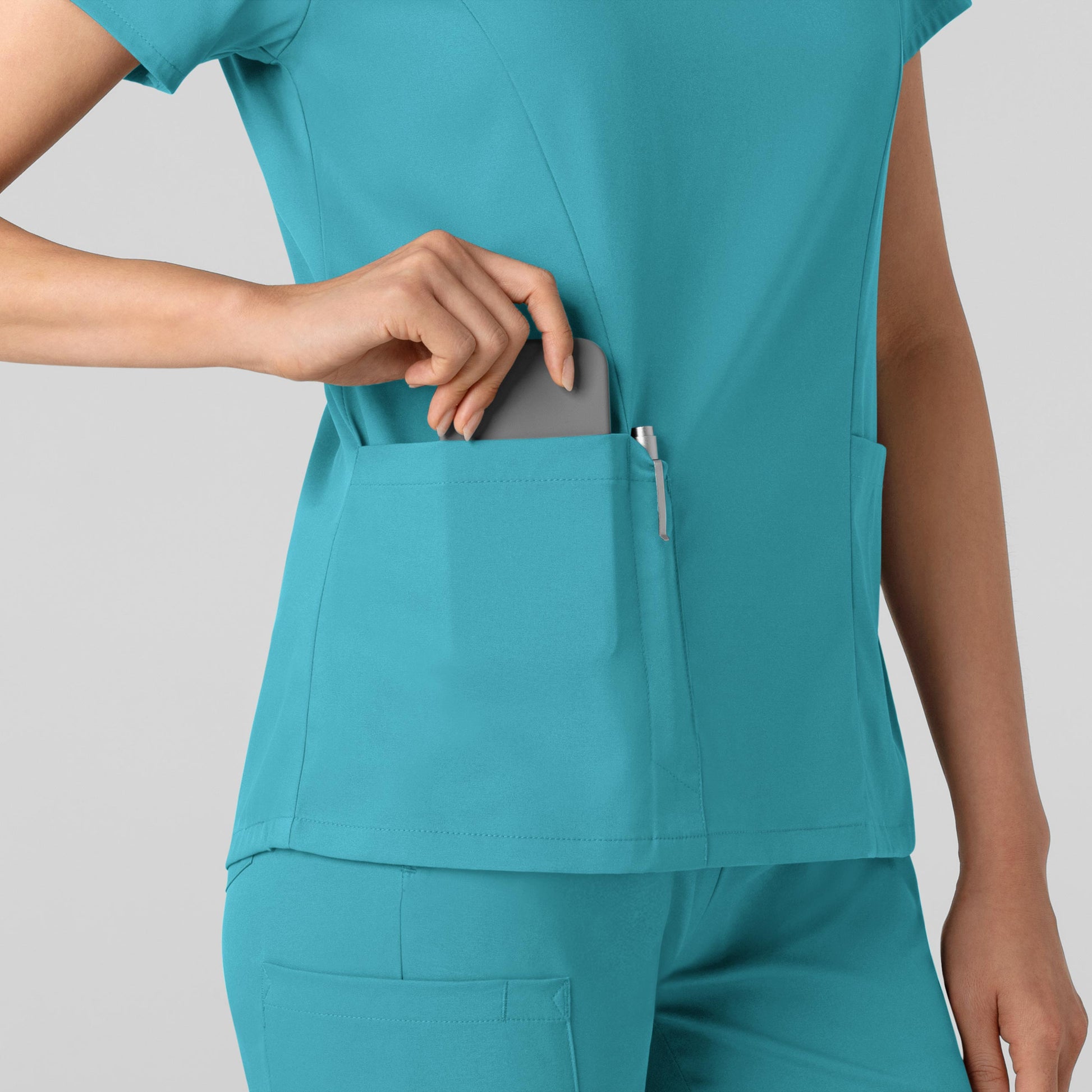 Boundless 6251 2-Pocket V-Neck Scrub Top Teal Model Image Alternate | Wink