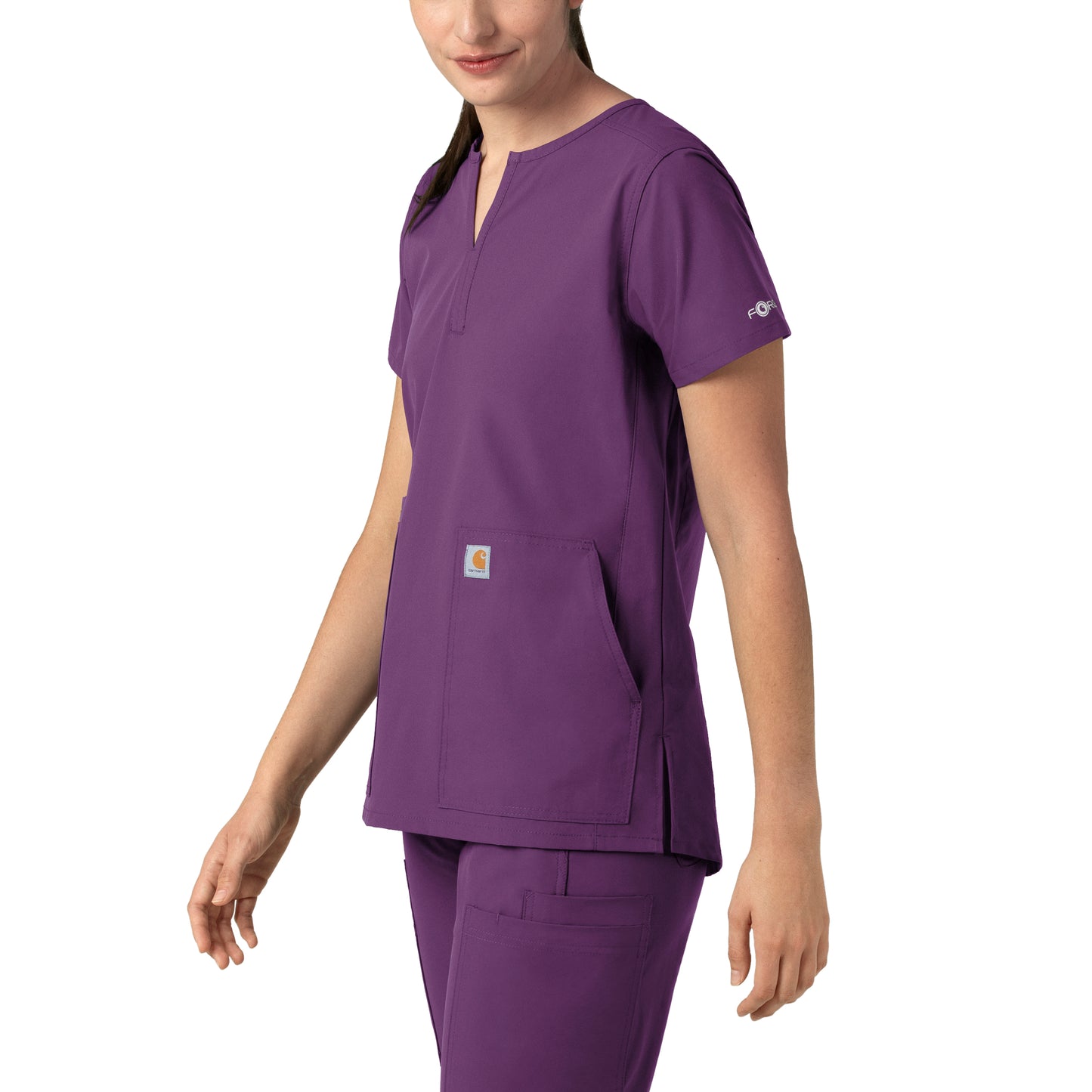 Force Essentials C12213 Notch Neck Tunic Scrub Top Eggplant Model Image Right Side | Carhartt