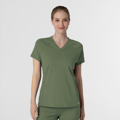 RENEW Knit 6259 Women's Flex-n-Reach V-Neck Raglan Scrub Top Olive