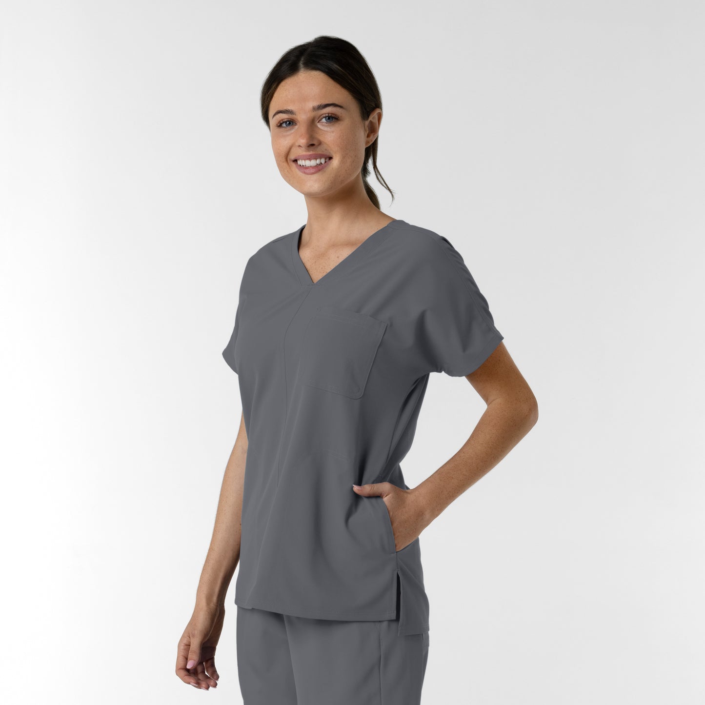 NURTUR 6280 Women's Drop Shoulder Tunic Scrub Top Pewter
