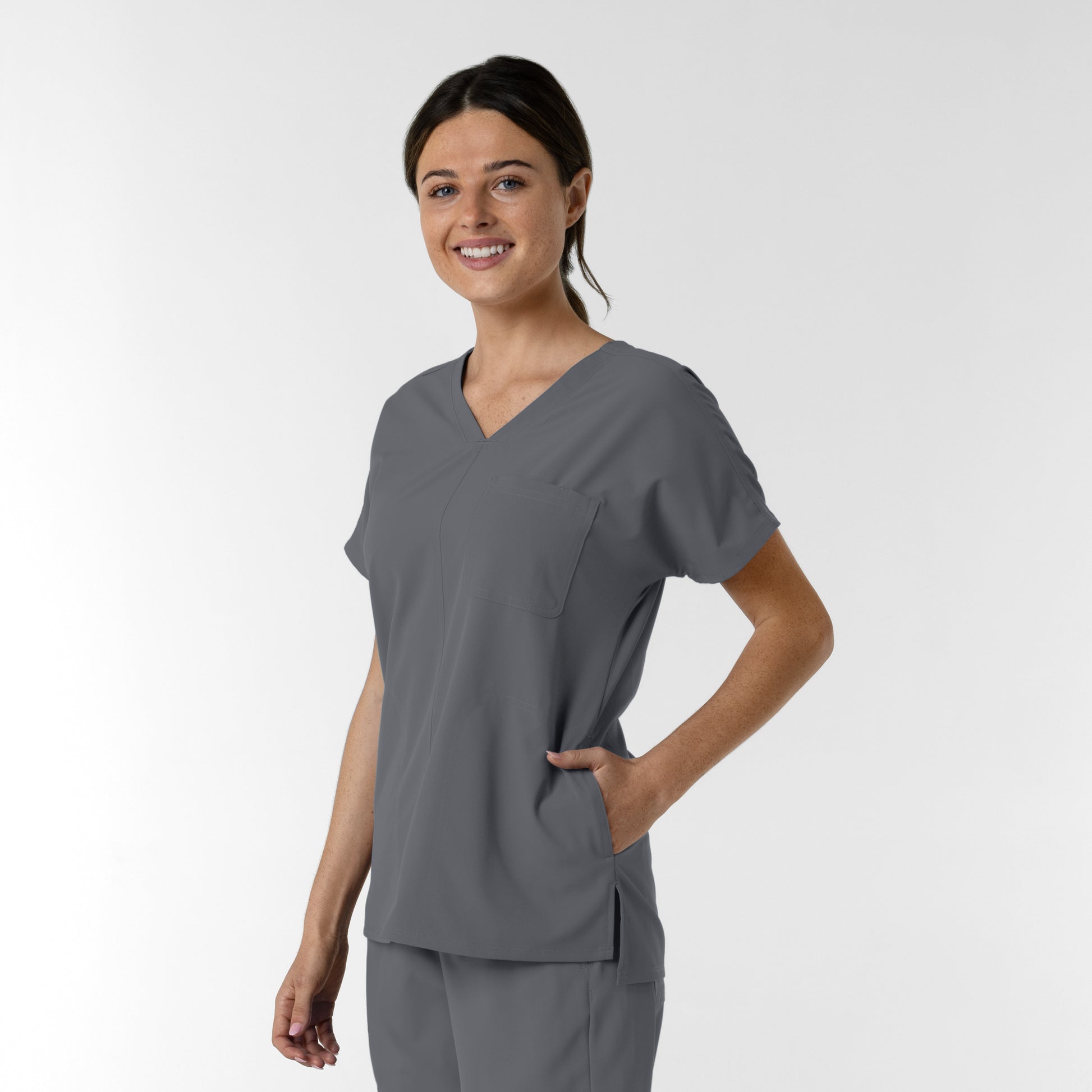 NURTUR 6280 Women's Drop Shoulder Tunic Scrub Top Pewter