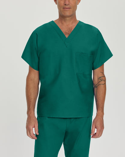 Essentials 7502 Unisex Reversible 1 Pocket V Neck Scrub Top Hunter Green Image