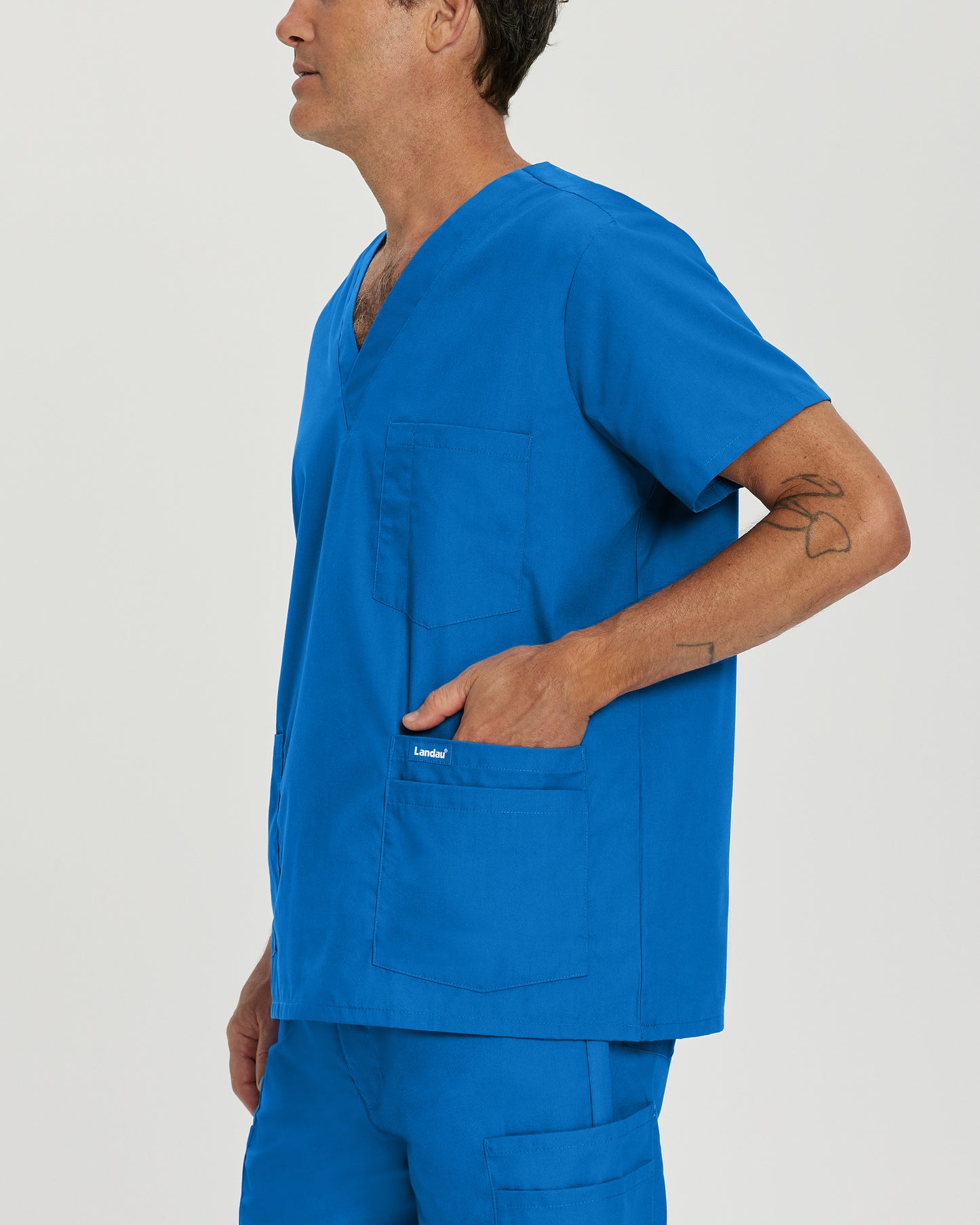 Essentials 7489 Men's 5 Pocket V Neck Scrub Top Royal Blue Image