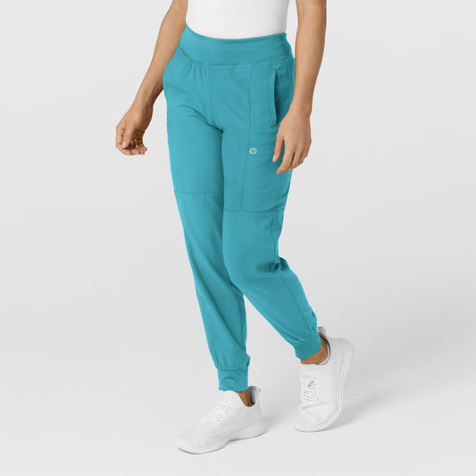 W123 5555 Comfort Waist Cargo Jogger Scrub Pants Teal Blue Model Image Right Side | Wink