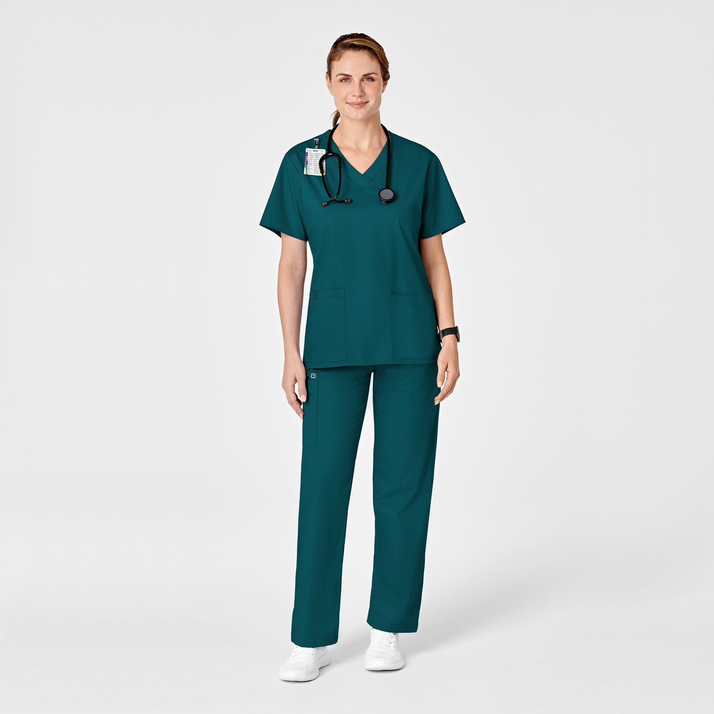 WonderWonderWORK 501 Pull-On Cargo Scrub Pant Caribbean Blue Model Image Right Side | Wink