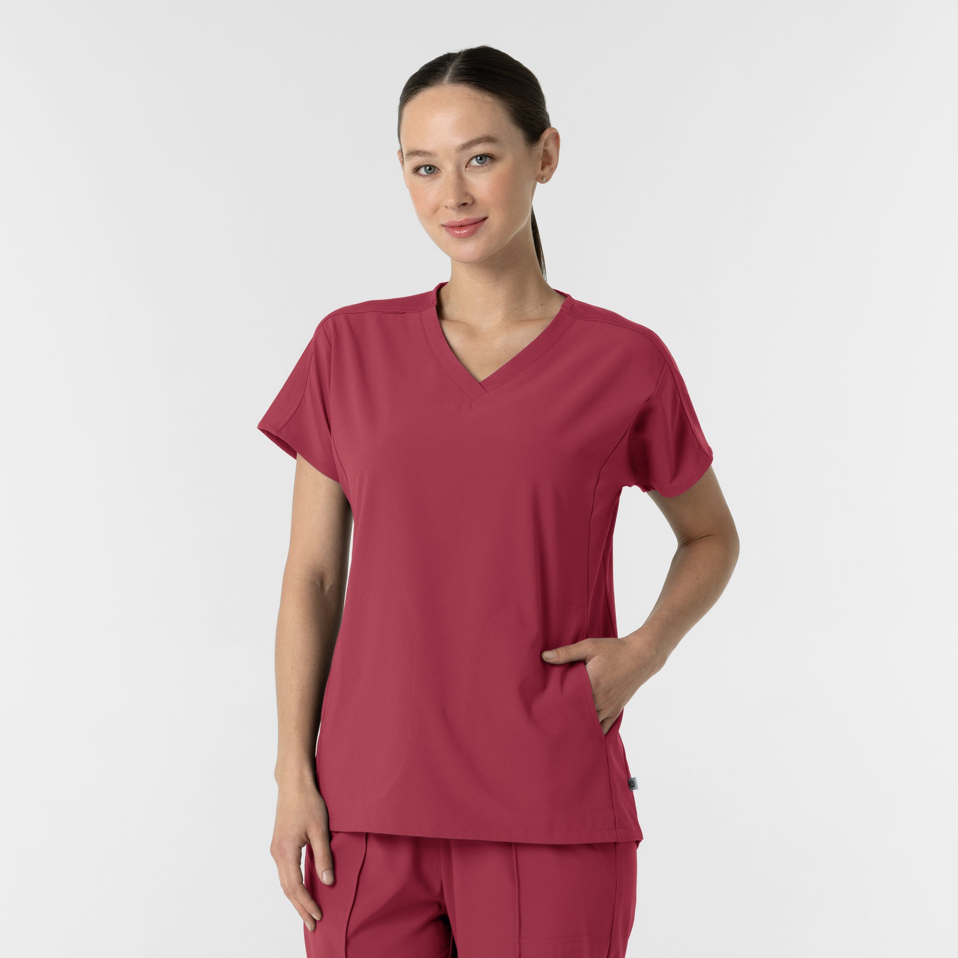 RENEW 6154 Women's V-Neck Tunic Scrub Top Ruby