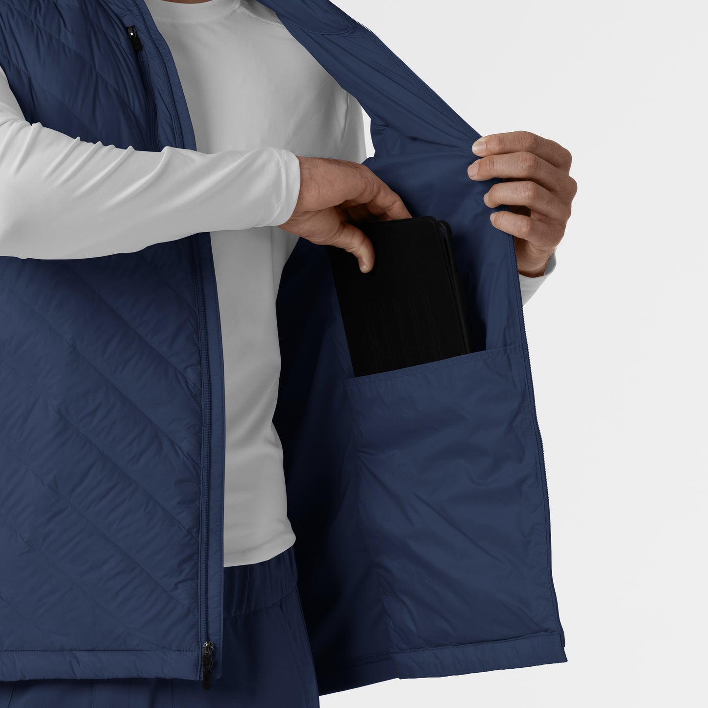 Layers 8377 Men's Quilted Scrub Vest Navy Model Image Alternate | Wink