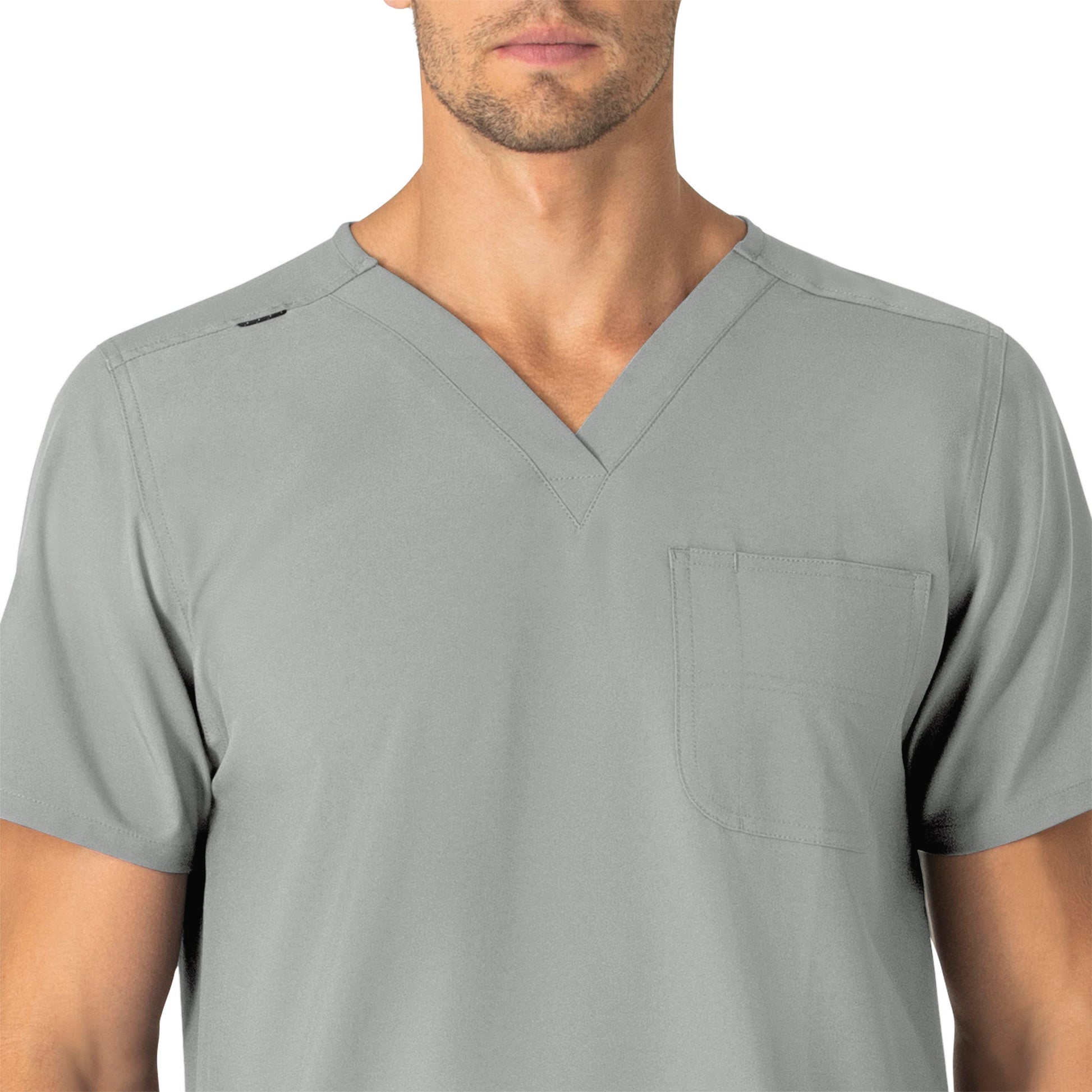 Force Essentials C15013 Unisex V-Neck 6-Pocket Scrub Top Grey Model Image Left Side | Carhartt