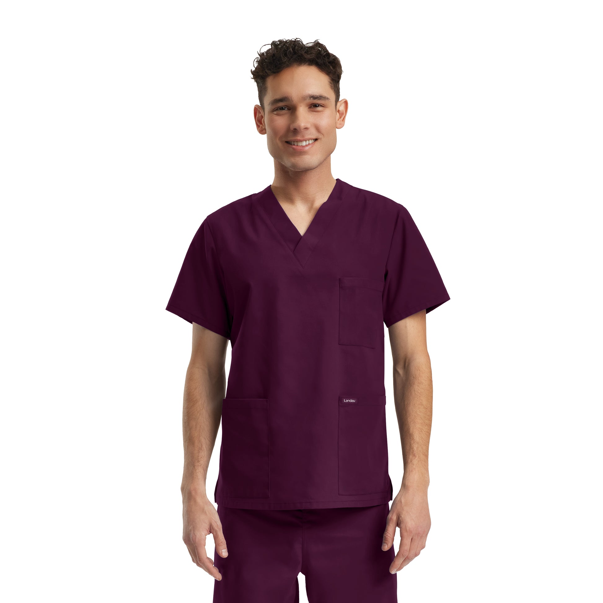 Essentials LT121 Unisex 3 Pocket V Neck Scrub Top Wine Image