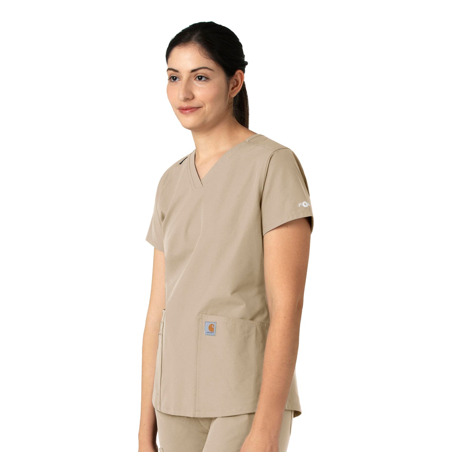 Force Essentials C12113 V-Neck Scrub Top Khaki Model Image Right Side | Carhartt