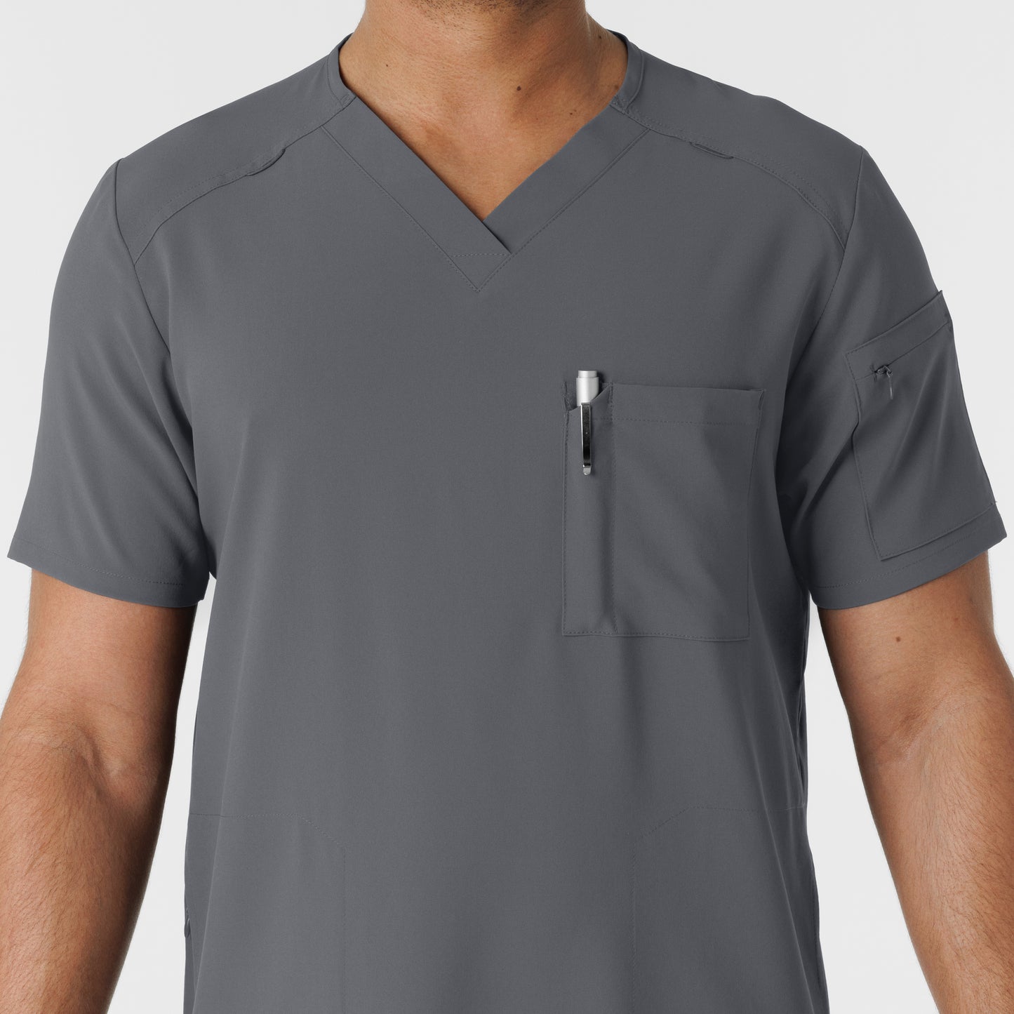 RENEW 6834 Men's V-Neck 5 Pocket Scrub Top Pewter Model Image Alternate | Wink