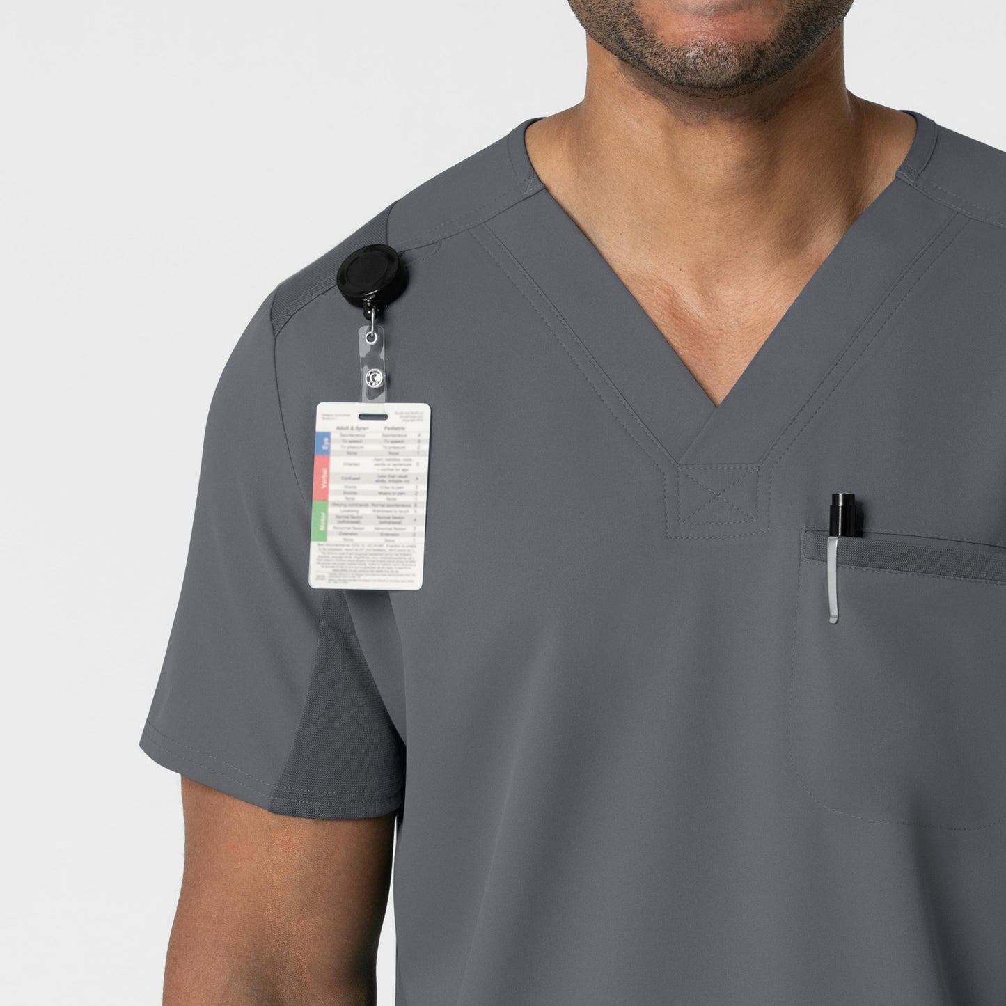 Thrive 6622 Men's Utility V-Neck Scrub Top Pewter Model Image Left Side | Wink