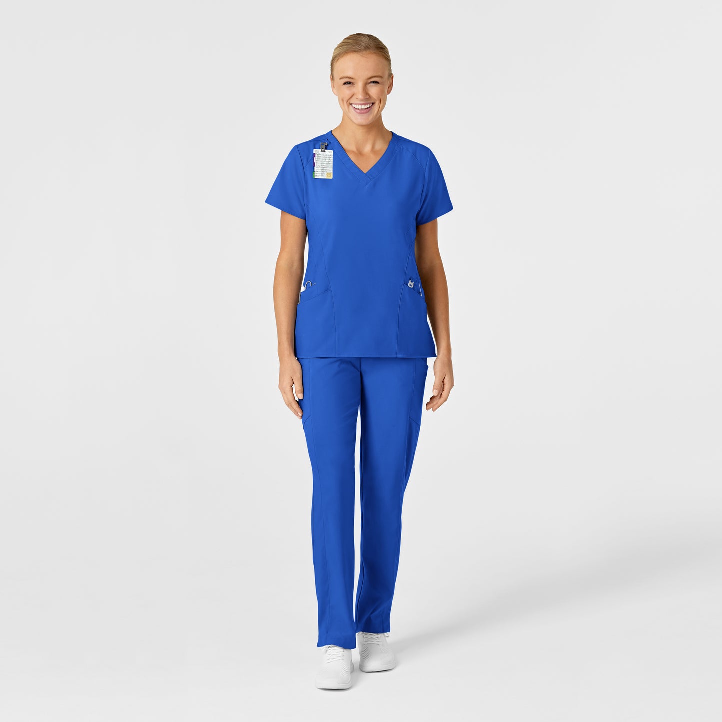 W123 6155 Stylized V-Neck Scrub Top Royal Model Image Right Side | Wink