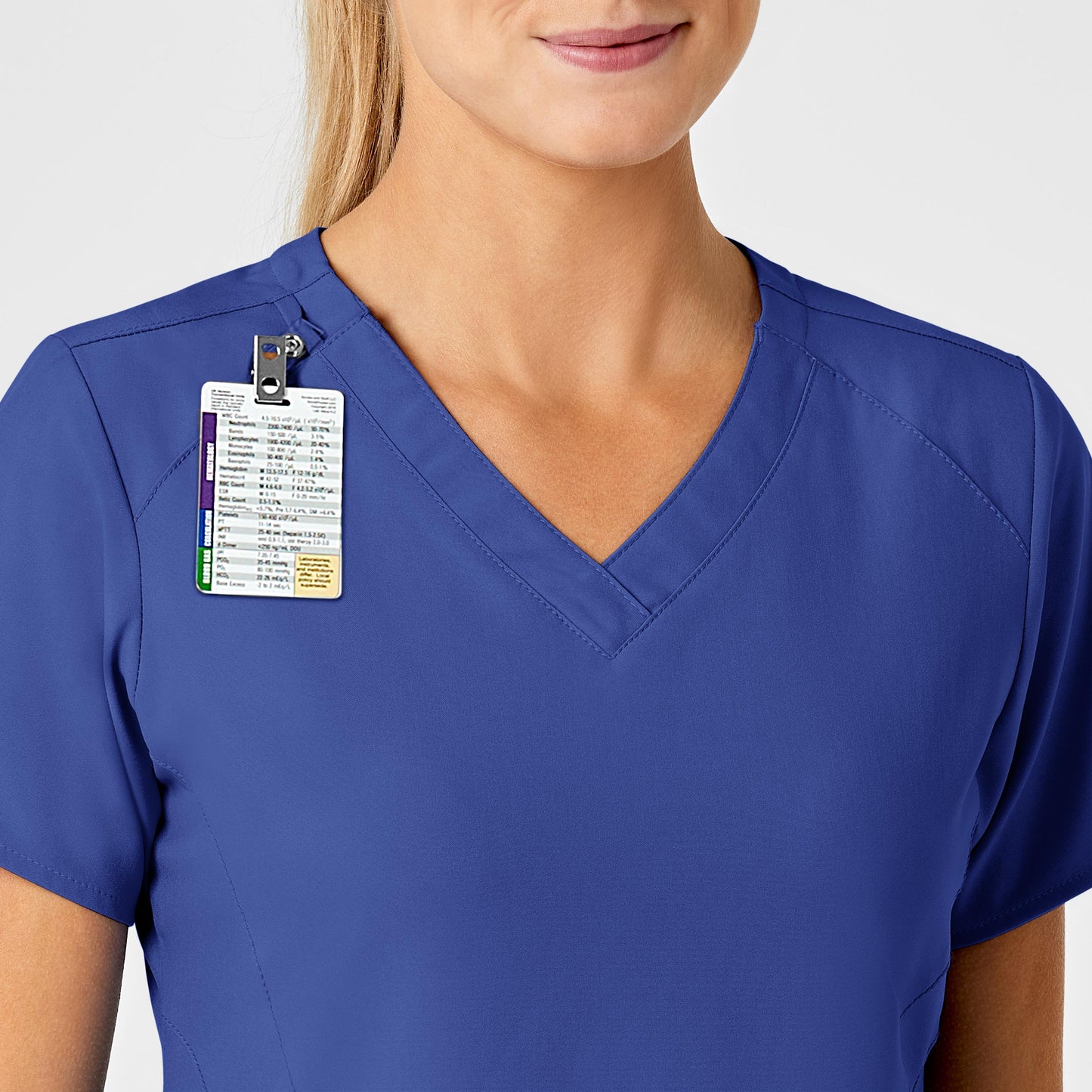 W123 6155 Stylized V-Neck Scrub Top Galaxy Blue Model Image Alternate | Wink