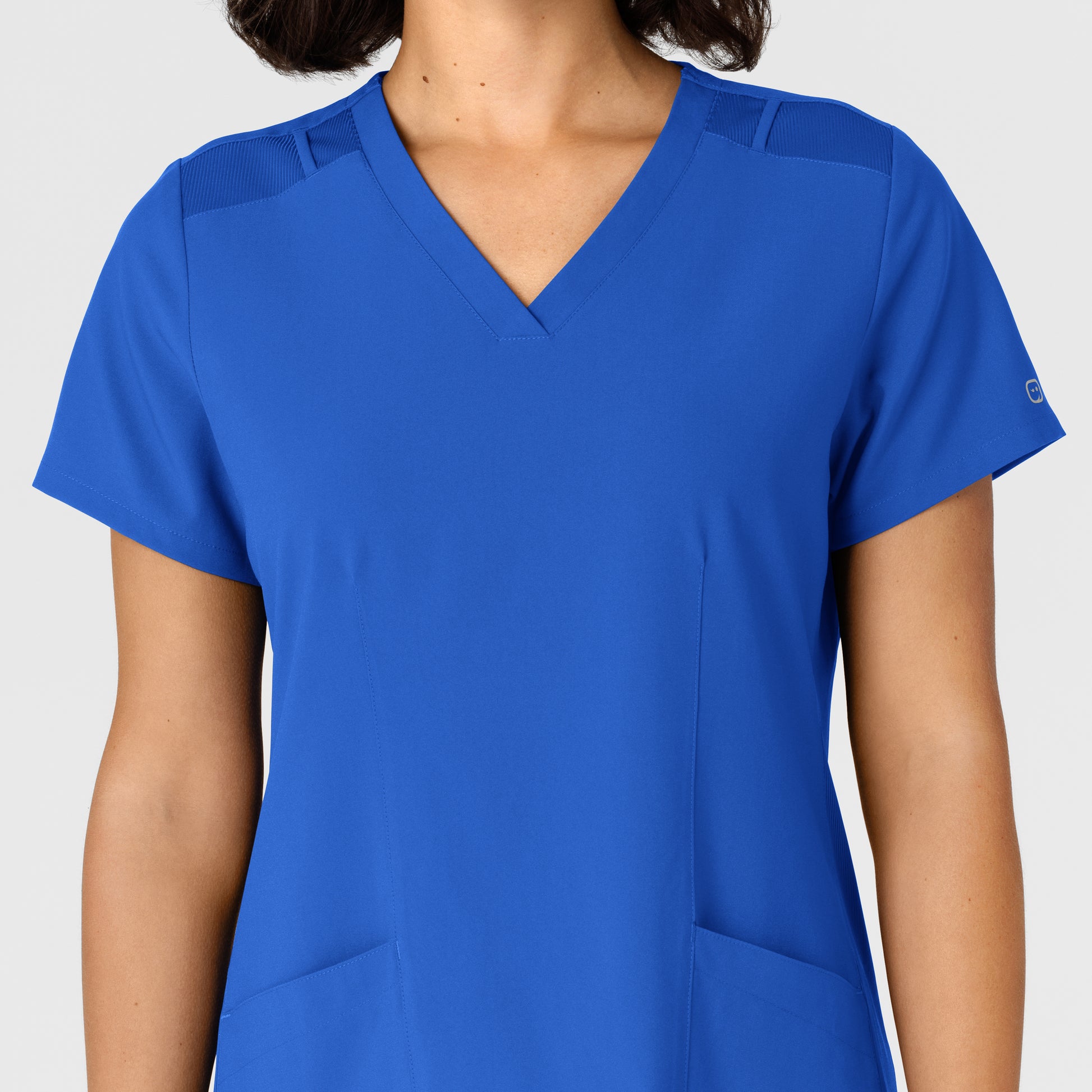 W123 6145 Flex-n-Reach Side Panel V-Neck Scrub Top Royal Model Image Left Side | Wink