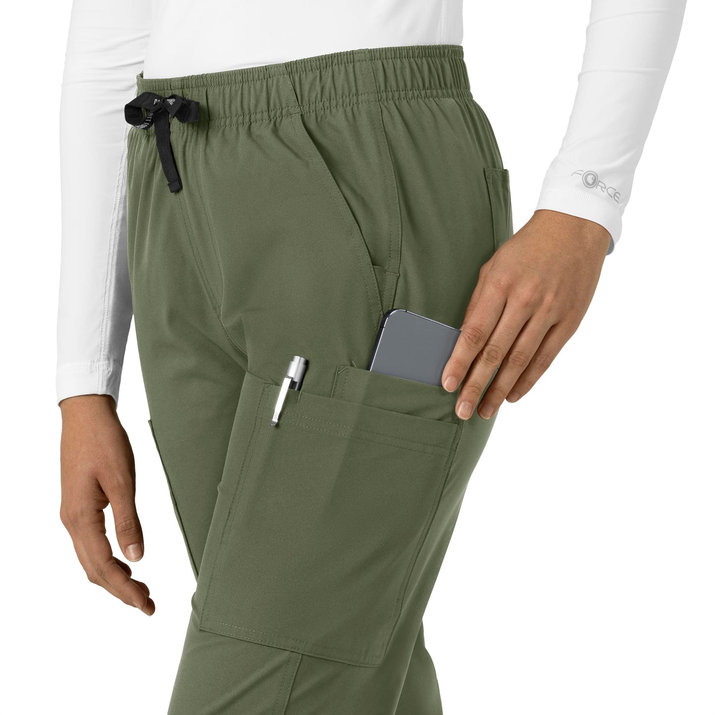 Force Essentials C51213 Straight Leg Scrub Pants Olive Model Image Left Side | Carhartt