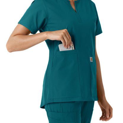 Force Essentials C12413 Notch Neck Tunic Knit Panel Scrub Top Caribbean Model Image Alternate | Carhartt