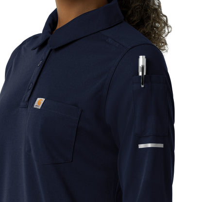 Rugged Flex C12129 Women's Heavyweight Long Sleeve Polo Scrub Top Dark Navy