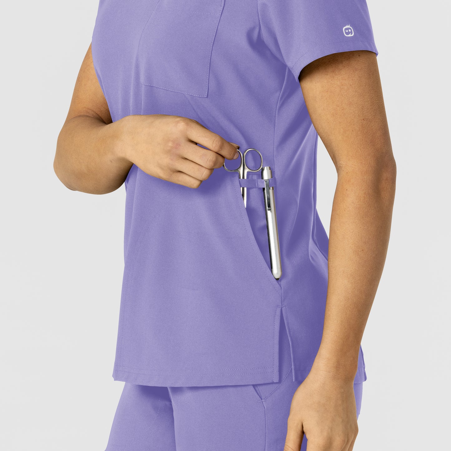 W123 6045 Flex-n-Reach V-Neck Scrub Top Iris Purple Model Image Alternate | Wink