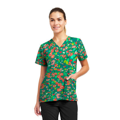 Prints 618GEFU Women's 3 Pocket V Neck Scrub Top Geo Fun Image