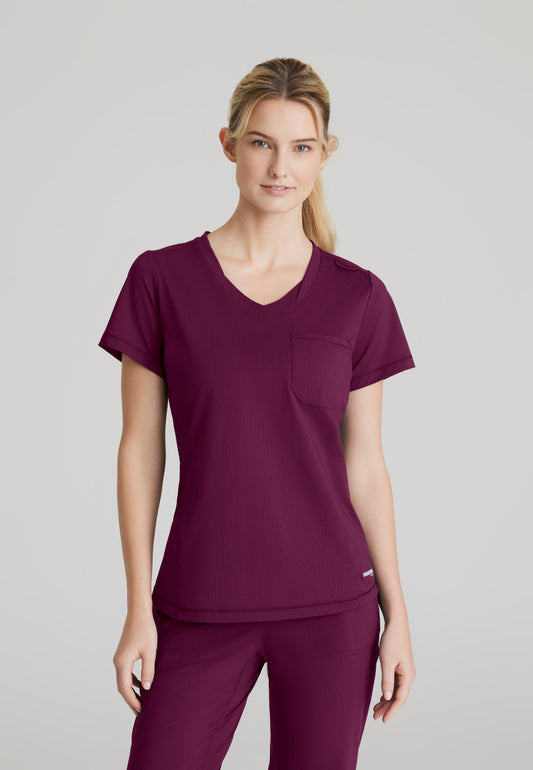 Skechers Slip-Ins Knits SKT221 Flow Knit Scrub Top Wine Model Image Front | Barco