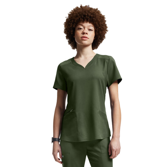 VIBE WT121 Women's 3 Pocket V Neck Scrub Top Olive Image