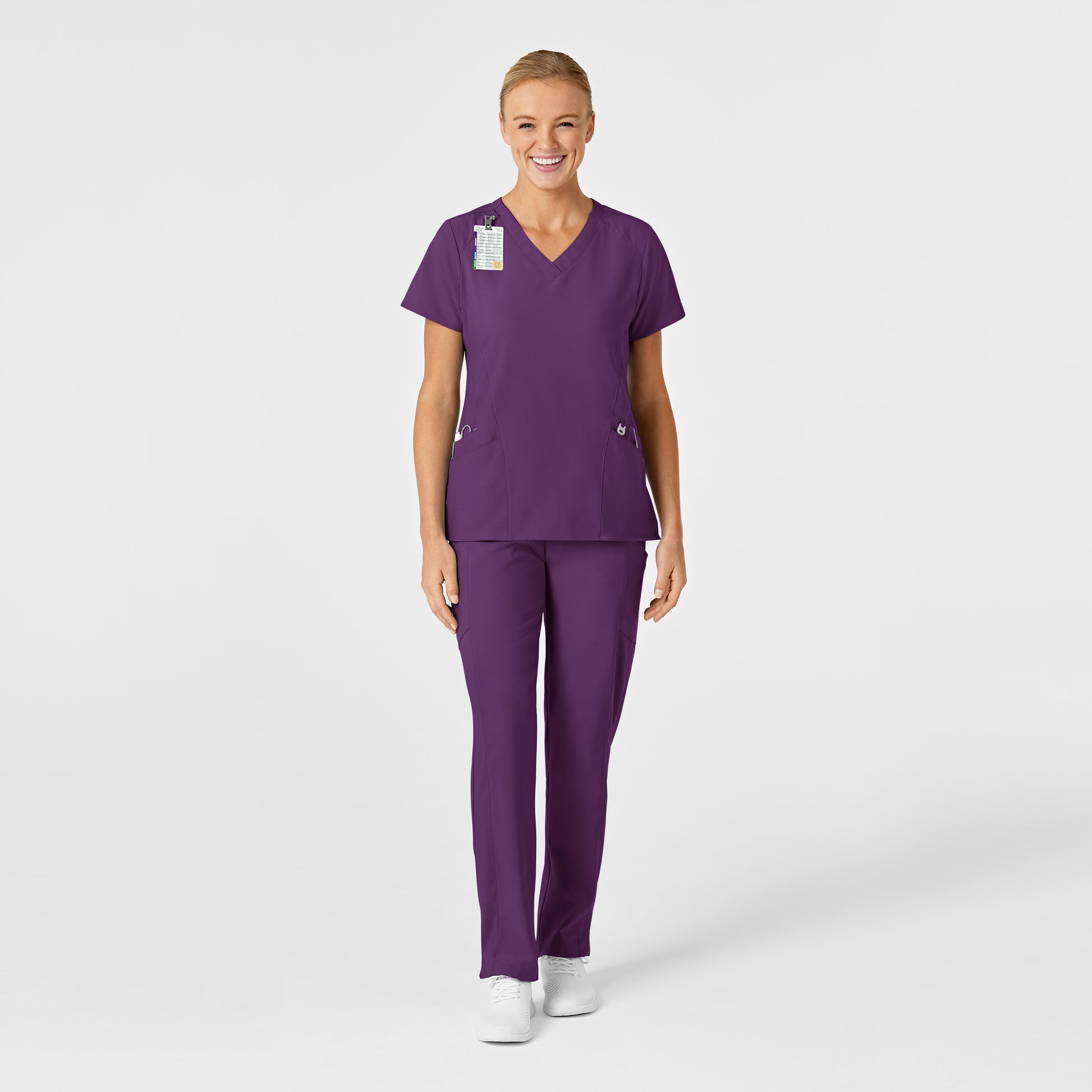 W123 6155 Stylized V-Neck Scrub Top Eggplant Model Image Right Side | Wink