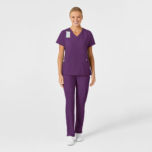 W123 6155 Stylized V-Neck Scrub Top Eggplant Model Image Front | Wink