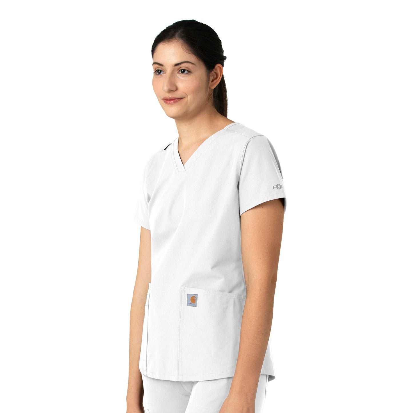 Force Essentials C12113 V-Neck Scrub Top White Model Image Right Side | Carhartt